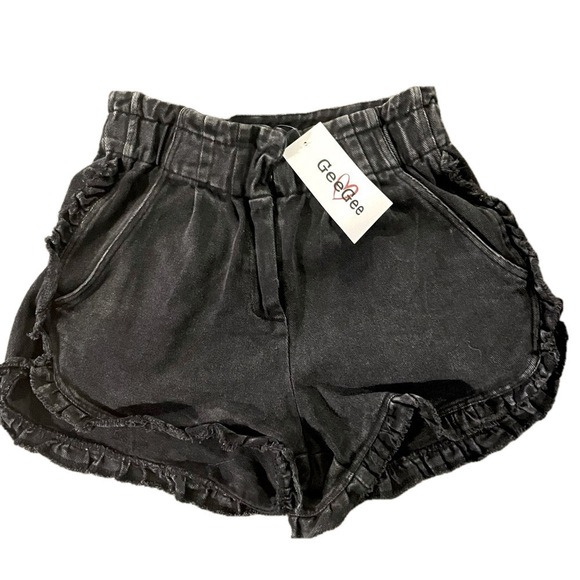 POL Pants - NWT GEEGEE High Waisted Denim Shorts Women Small Ruffle Distressed Chic Festival
